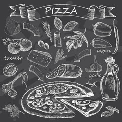 Pizza on chalk board