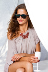 Young woman relaxing at the lounge