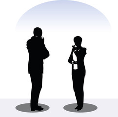 man and woman silhouette in meeting pose