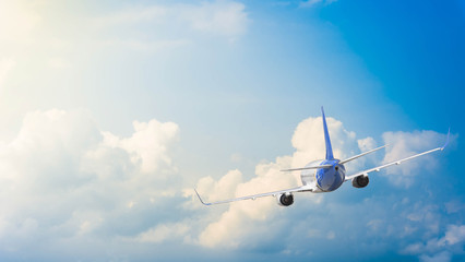 Airplane with background of cloudy sky, exploration conceptual