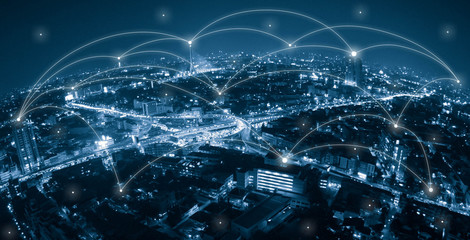 City with conncetion line, technology conceptual, internet globa