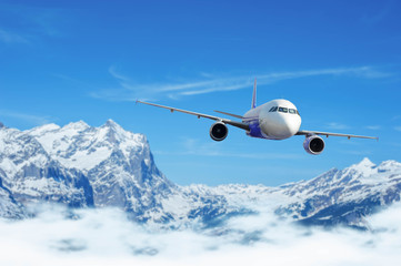 Airplane with background of snow mountain, exploration conceptua
