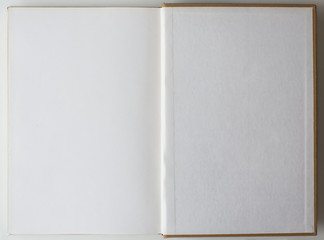 Blank book opened to the first page.