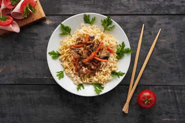 kytayskaya noodles in a cafe view from above