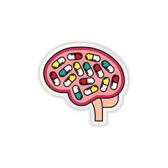 Brain organ and medicine illustration with capsules inside it. Vector illustration EPS 10