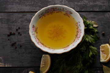 soup in a plate on the table