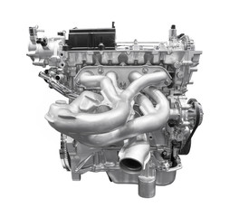 Modern car engine isolated on white background with clipping pat