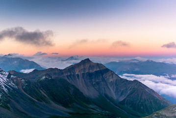 Obraz na płótnie Canvas Sunrise on the Parpaner Rothorn mountain peak in the Alps - 5