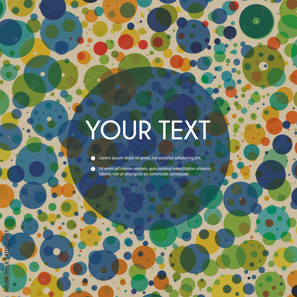 Poster colorful abstract spotted rings pattern background with transparent label for your text