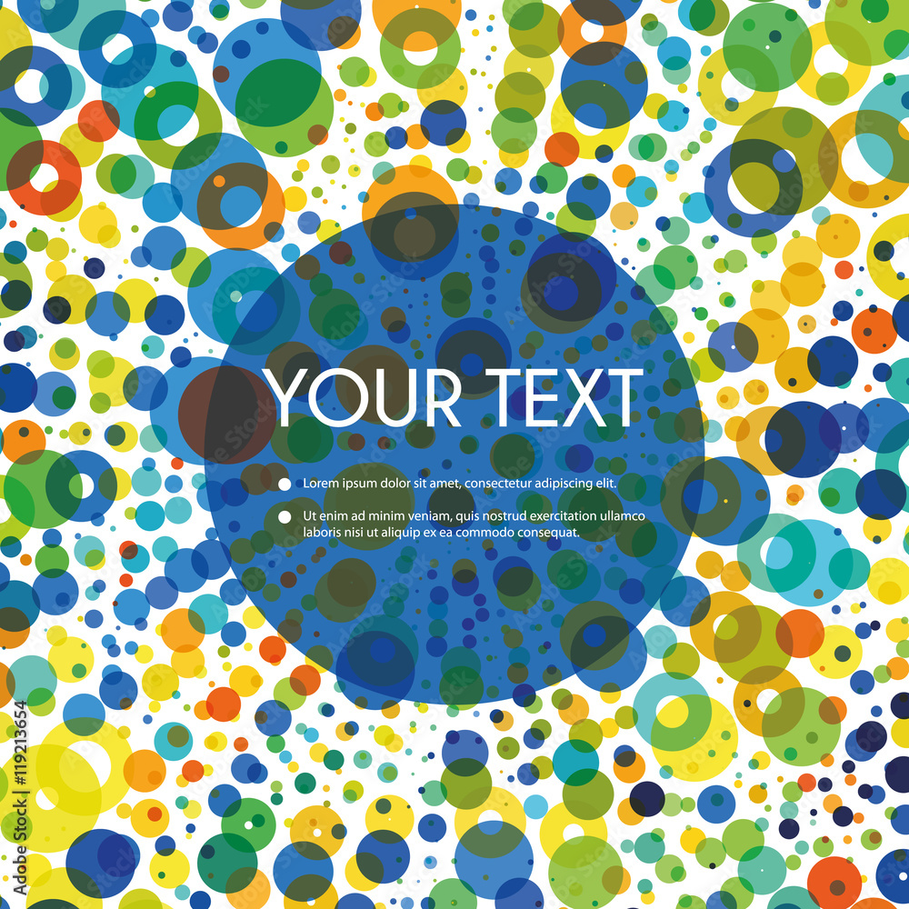 Poster Colorful Abstract Spotted Rings Pattern Background with Transparent Label for Your Text