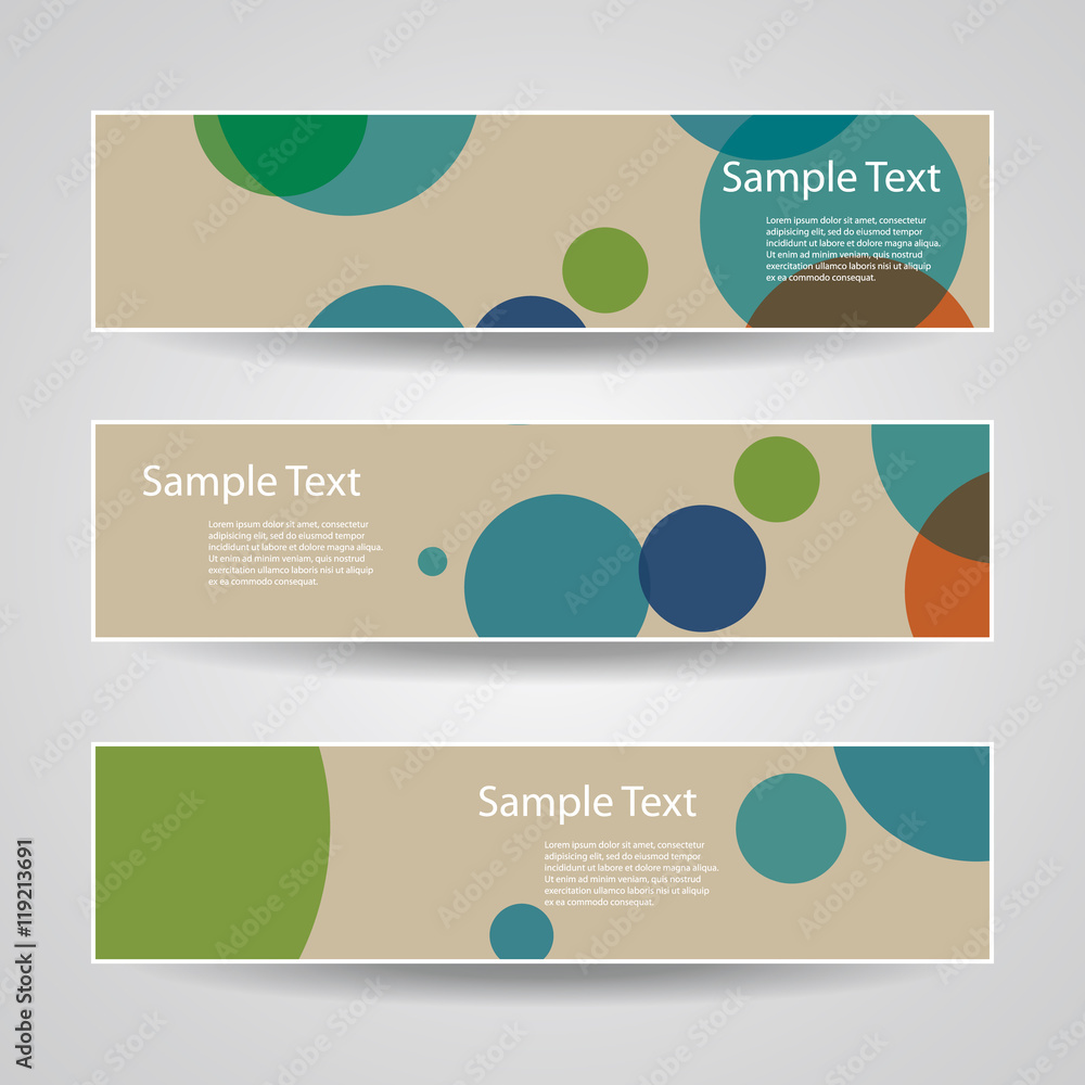 Poster colorful vector set of three header designs with dots, circles