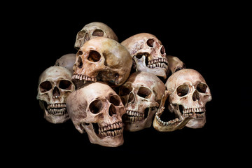 Awesome, pile of skull, on black background, Still Life style