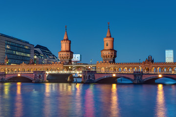 The famous Oberbaumbridge in Berlin at night
