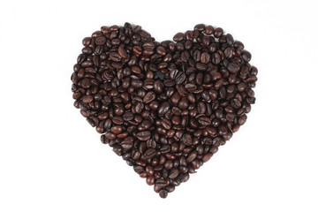 Heart of coffee blean isolated on white background.