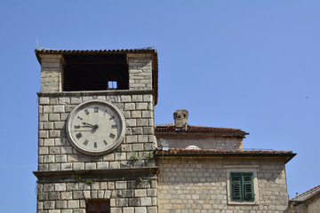 Fototapeta na wymiar The historic Kotor clock tower in Montenegro which dates from 1602 