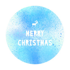 Merry Christmas lettering on blue watercolor circle