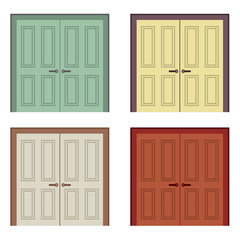 Flat Design Wooden Double Doors Vector Illustration