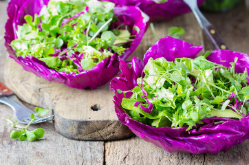 Healthy vegetarian lettuce arugula ruccola cabbage salad