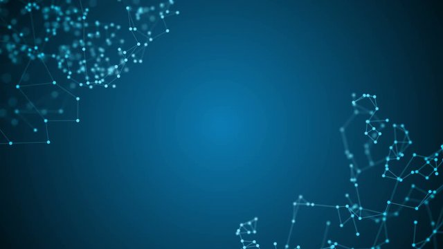 Computer generated animation of Molecular structure in 3d space over dark blue background. 4K video.