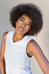 Close up portrait of a cute african american girl with afro hair