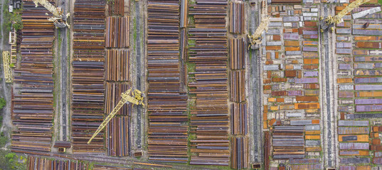 Industrial storage place, view from above. Steel elements.