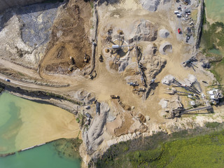 Mining quarry with special equipment, open pit excavation. Sand