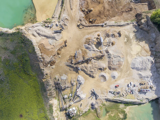 Mining quarry with special equipment, open pit excavation. Sand