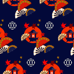 Autumn Japanese or Chinese pattern of falling leaves with red and yellow leaves.