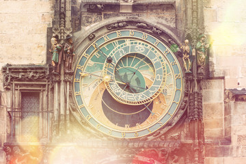 Fototapeta na wymiar Prague Astronomical Clock (Orloj) - vintage style
