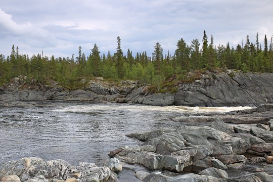 The Tuloma river in tundra above Arctic Circle, Russia
