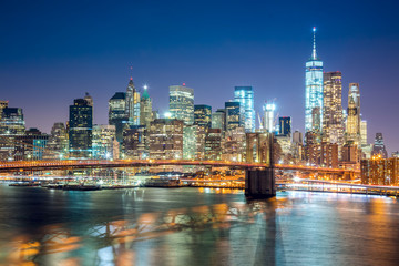 Fototapeta na wymiar Aerial view of Brooklyn Bridge and Manhattan skyline, NYC