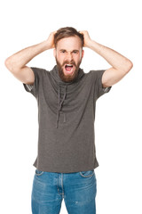 Fototapeta premium studio portraits man with beard and woman with red curly hair