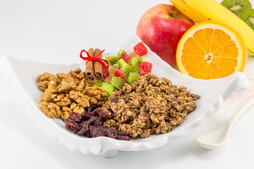 Granola Muesli with fruit for healthy breakfast