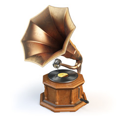Vintage gramophone isolated on white.