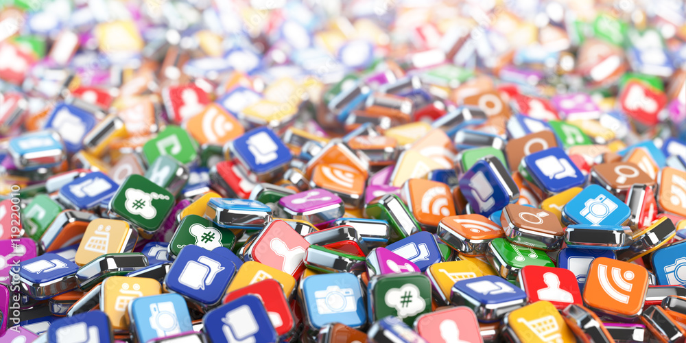 Poster smartphone apps. application internet software icons background.