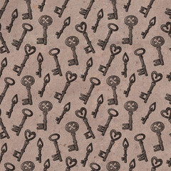 Naklejka premium Seamless pattern with vintage keys on kraft paper
