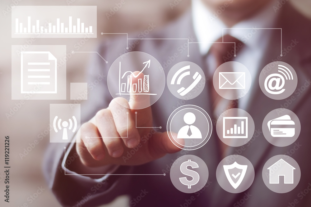Poster man with chart business diagram network icon