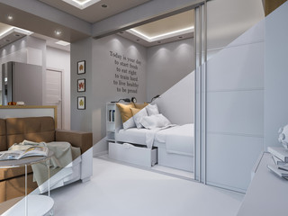 Fototapeta na wymiar 3d rendering living room and bedroom interior design.