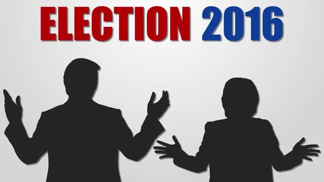 Election 2016. Red, white and blue motion graphic. Clinton vs Trump