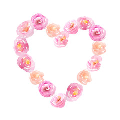 Watercolor frame with pink flowers