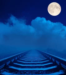 Foto auf Acrylglas railroad in night under clouds with full moon © Mykola Mazuryk