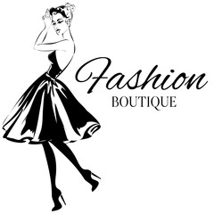 Fashion boutique logo with black and white woman silhouette vector