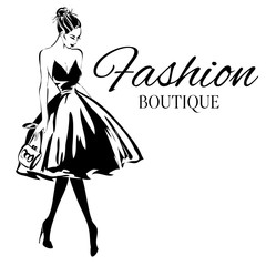 Fashion boutique logo with black and white woman silhouette vector - 119222639