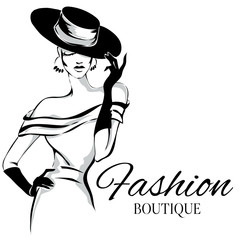 Fashion boutique logo with black and white woman silhouette vector - 119222646