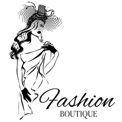 Fashion boutique logo with black and white woman silhouette vector