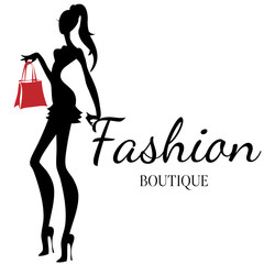 Fashion boutique logo with black and white woman silhouette vector - 119222867