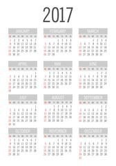 Vector pocket 2017 year calendar