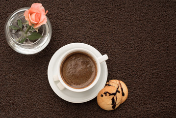 cup of coffee on table in cafe; Morning light