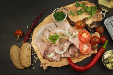 Crushed tuna canned. The fishing industry, canned fish. Diet food. Tinned tuna. Bowl with canned Tuna. Domestic food preparation.
