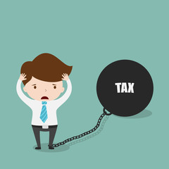 Businessman locked in a TAX Ball and Chain.